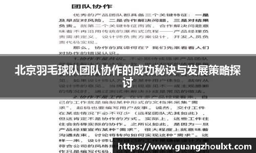 北京羽毛球队团队协作的成功秘诀与发展策略探讨